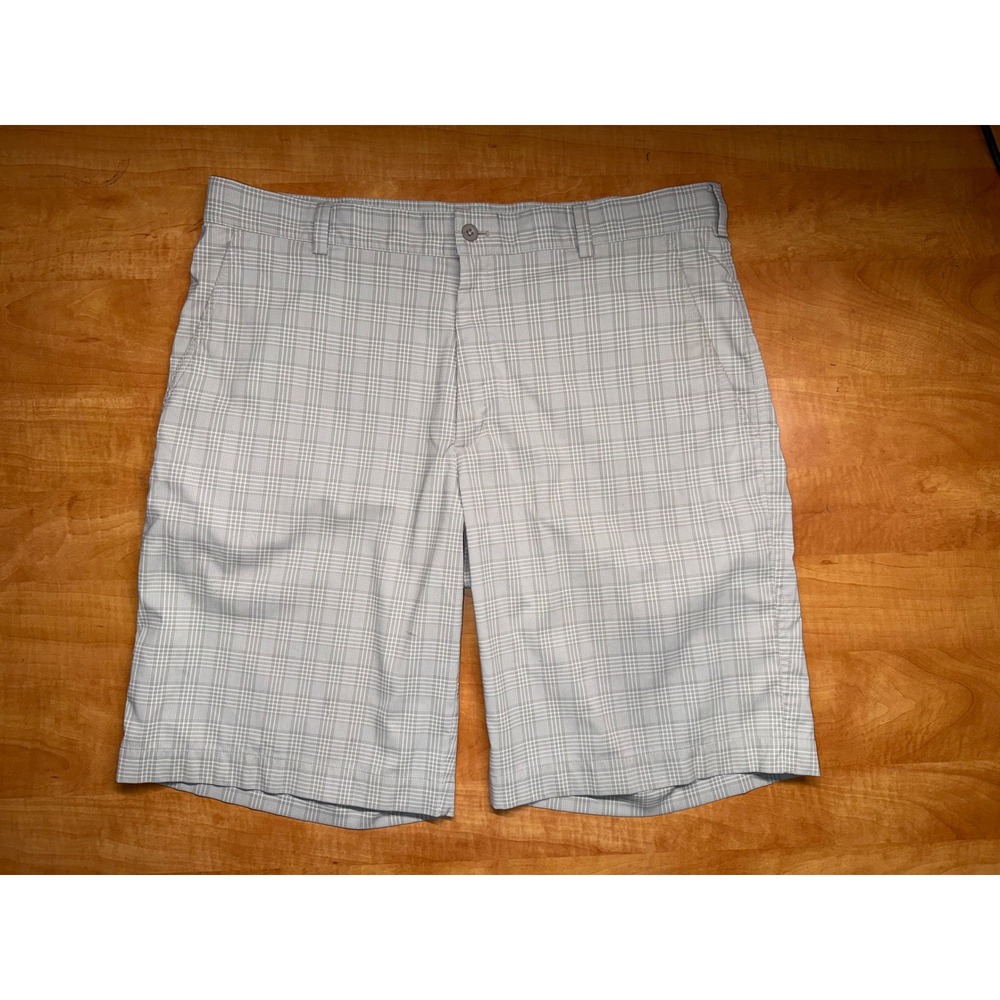 Nike Golf Dri-FIT Plaid Shorts Mens 36 Grey White Check Performance Flat Front